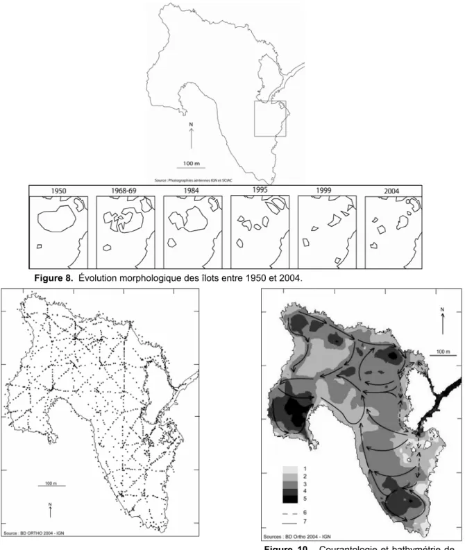 Figure 8.  Évolution morphologique des îlots entre 1950 et 2004. 