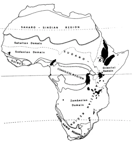 Figure II.4: Les unités phytochorologiques de l’Afrique tropicale. Les communautés de montagne et afro- afro-alpines sont figurées en noir