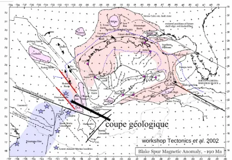 Figure 2.3: Reconstruction hypothétique des 2 marges conjuguées du Golfe du Mexique au  Jurassique