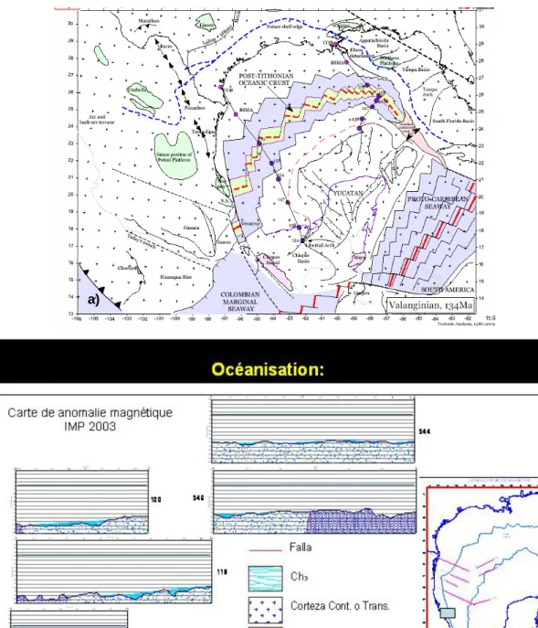 Figure 2.6:  Reconstructions palinspastiques du Golfe du Mexique au Crétacé inférieur: 