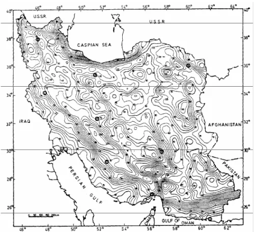 Fig. 3.2 Carte d’anomalie de Bouguer complete de l’Iran d’après Dehghani et Makris (1984) 