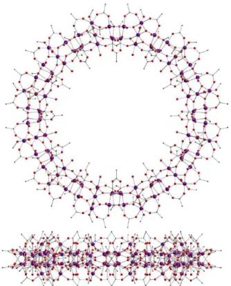 Figure 2.10 – Structure du compos´ e torique Mn 84 . Vue de dessus et de cot´ e. [311, 104].