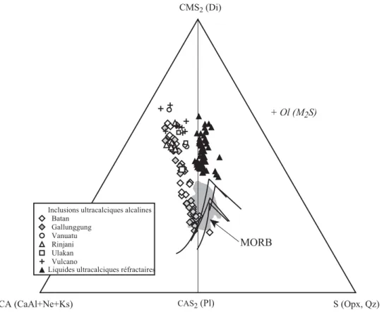 Figure 1.9. Comparaison des inclusions magmatiques ultracalciques à néphéline normative (fig