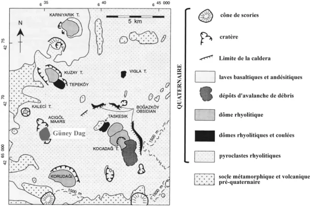 Figure II-2 : Carte géologique simplifiée du complexe volcanique d’Acigöl (D’après Batum, 1978 modifié  par Druitt et al