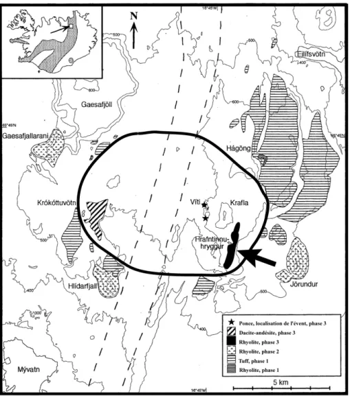 Figure II-4 : Carte géologique simplifiée du complexe volcanique du Krafla,, Islande. (Jonasson, 1994 ;  Saemundsson, 1991)
