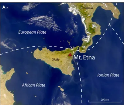 Figure I.1. Satellite-based view of Mt. Etna (Sicily) showing its focal position between 
