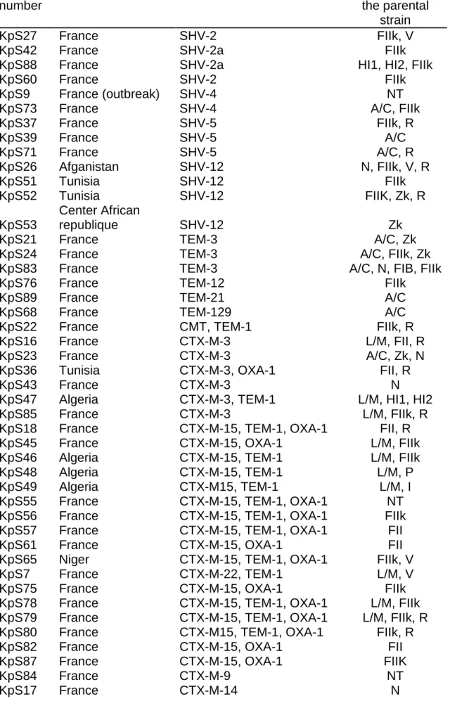 TABLE S1. β-lactamases and replicons present in parental strains. 