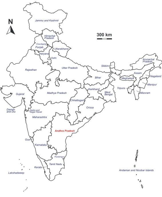 Figure 2.1 – Carte des 28 ´ Etats et 7 territoires de l’Inde, extraite et modifi´ee de http: