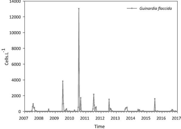 Figure 0-6. Dynamique temporelle de Guinardia flaccida à la station SOMLIT-Astan durant la période 2007-2016