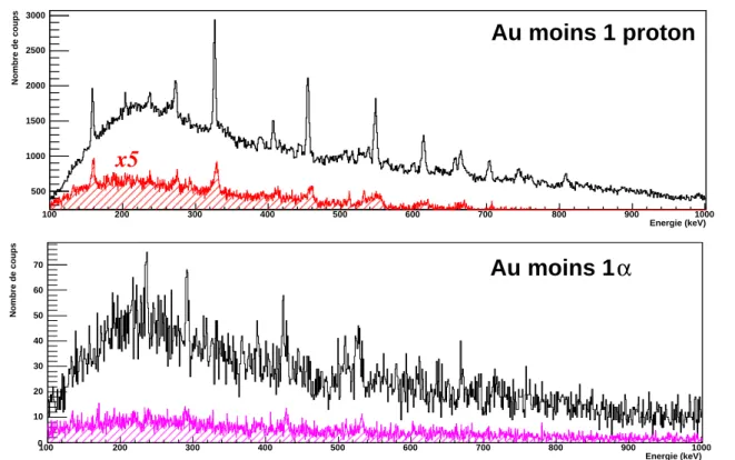 Fig. 2.10 – Spectres des rayonnements γ obtenus après analyse des deux expériences.