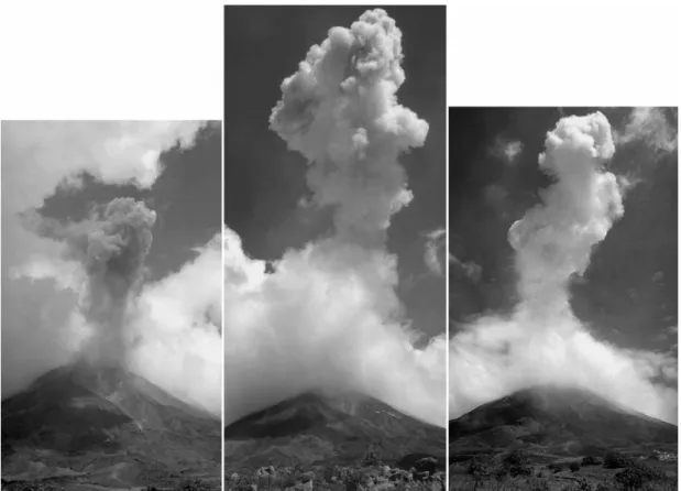 Figure  1.1 :  Explosions  typiques  de  l’Arenal  vues  de  flanc  ouest  du  volcan  en  janvier  et  février  1996