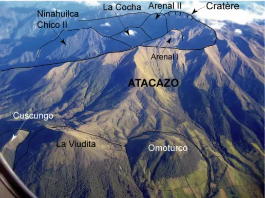 Figure 3.7. Photographie des dômes externes du flanc sud-oriental de l’Atacazo et des dômes internes