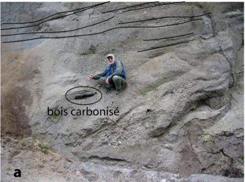 Figure 3.13. Photographies des dépôts de la coulée pyroclastique de la période éruptive N6 a