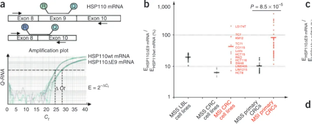 Figure 2  Expression of HSP110 $ E9 relatively to mutational status of HSP110 T 17  sequence  in MSI CRC