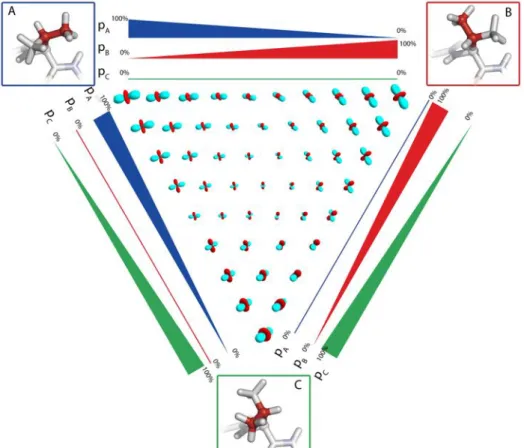 Figure 15. Dipolar coupling tensors in a system undergoing exchange between three sites (tetrahedral  geometry)