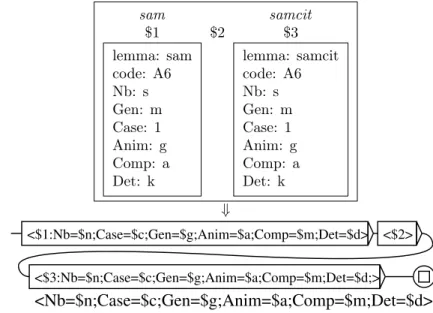 Figure 3.8: Agreement expressed by unification in sam samcit ‘completely alone’ in Serbian