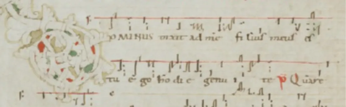 Fig. 1. Introït vieux-romain de la nuit de Noël, Cologny-Genève, Bodmer 74, f. 8v. 