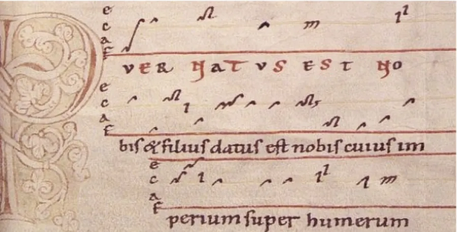 Fig. 3. Introït du jour de Noël, Graz, Universitätsbibliothek 807, f. 14. 