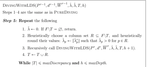 Table 2.6: Diving heuristic with limited backtracking