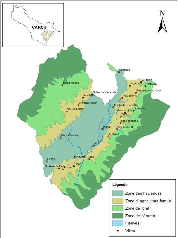 Fig. 2. La région étudiée : les cantons Mont ufar et Huaca, Province du Carchi, Équateur