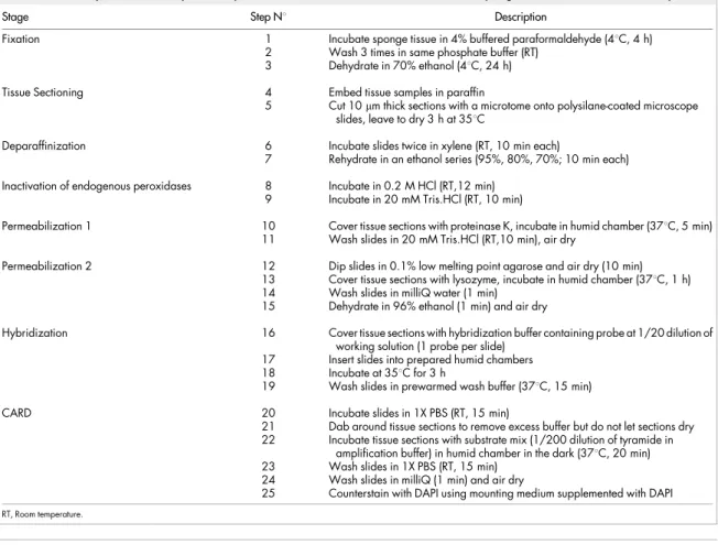 Table 2 | Summary of CARD-FISH protocol optimized for the detection of bacteria in marine sponge tissue sections