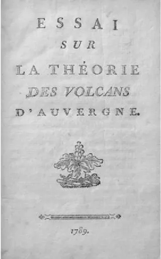 Figure 3 : La page de titre de l’Essai sur la théorie des volcans d’Auvergne, portant la date 1789.