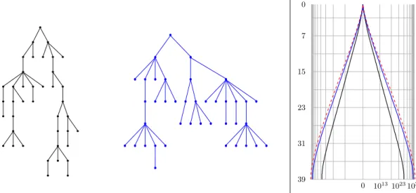 Figure 7.7 – Deux processus généraux plans de taille 40 et les profils de leurs sémantiques.