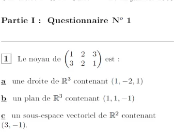 Figure 1 – Extrait de la partie QCM du sujet de Calcul vectoriel donné à l’UPMC en Janvier 2008.