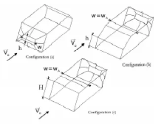 Fig. 12 – Les différentes configurations et  définitions des hauteurs h et des largeurs w du  corps de Ahmed