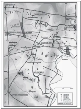 Fig. 3 - zone autour de Stonehenge (0 partir  de Cunliffe et al)