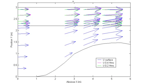 Figure 3.1. Résultats de mesures de vitesse sur une des expériences du projet PNRH99-04