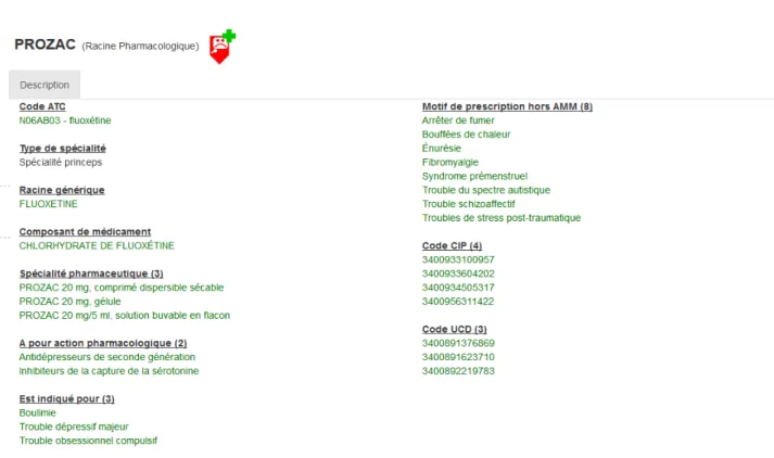 Figure 2 : exemple des informations sur un médicament fournies par le serveur terminologique « HeTOP  médicaments » sur ECMT  