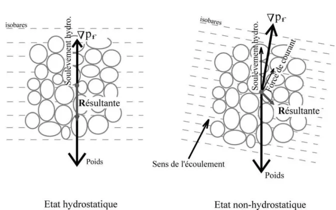 FIG .2.13 : Résumé de l’action du fluide sur le milieu granulaire en terme de forces de volume