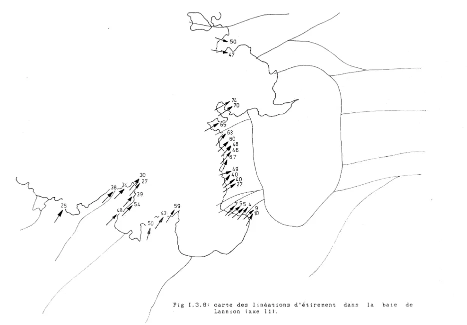 Fig  I.3.8:  carte  des  linéations  Lannion  (axe  11l. 