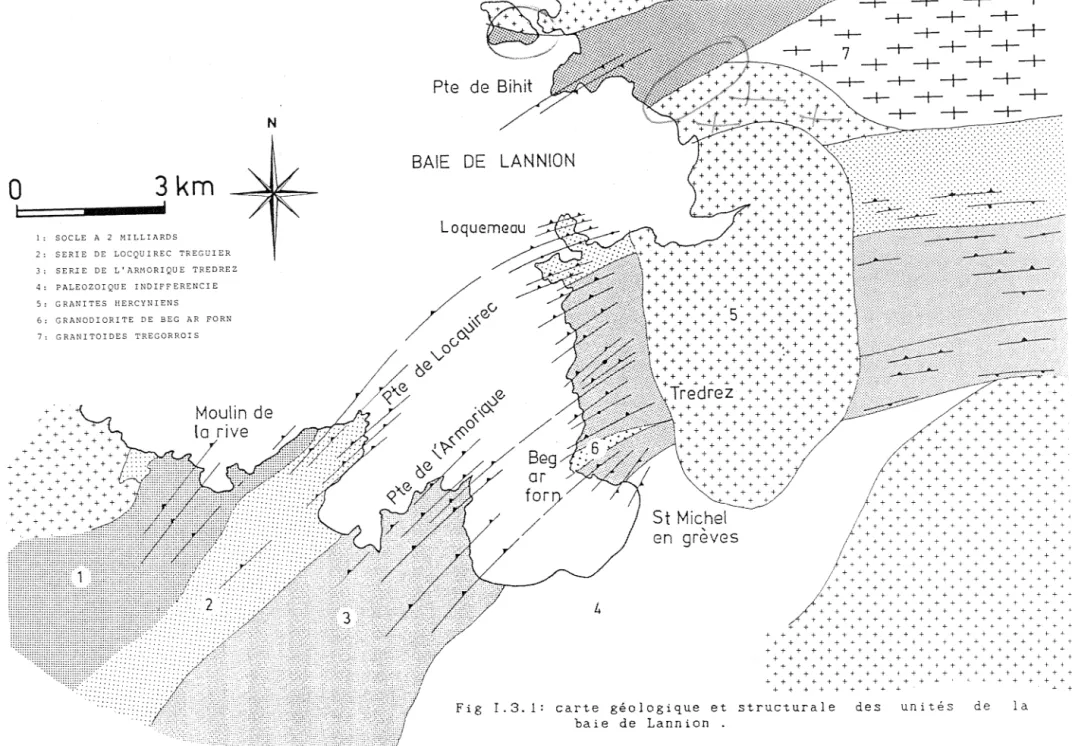 Fig  I.3. 1:  carte  géologique  et  structurale  baie  de  Lannion 