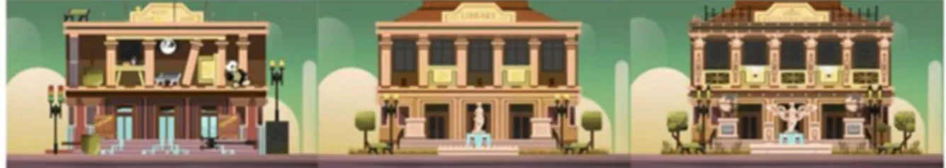 Figure 8. Actual screenshots from the game: the evolving house  Perception version.  