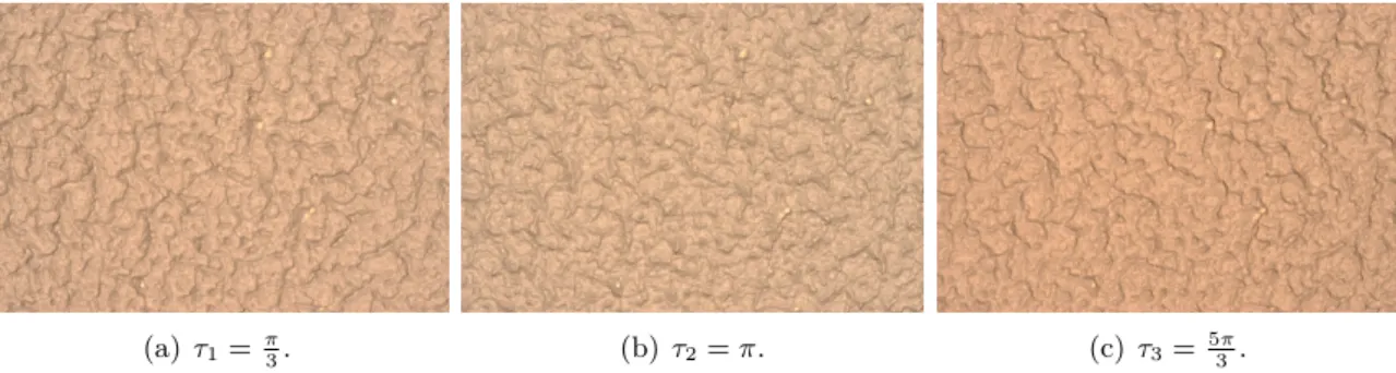 Figure 2.5 – Éclairement de la surface peinte selon trois angles différents.