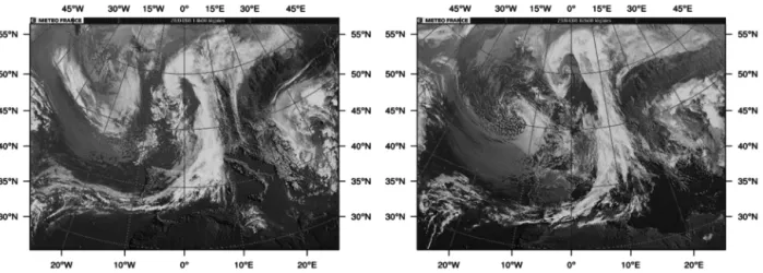 Figure 3. Evolution of a storm on western Europe: 28 April 2008 (left panel) and 29 April 2008 (right panel).
