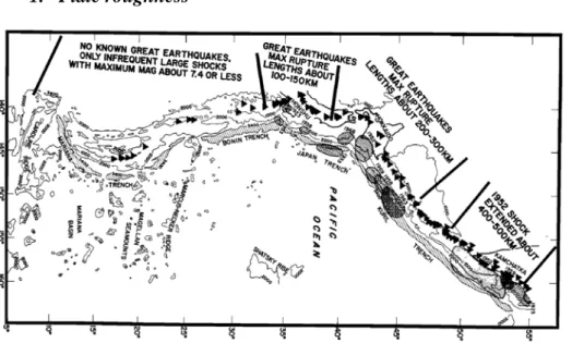 Figure 7 :  Relationship between subducting plate roughness and large earthquakes in  western Pacific (Kelleher and McCann, 1976)