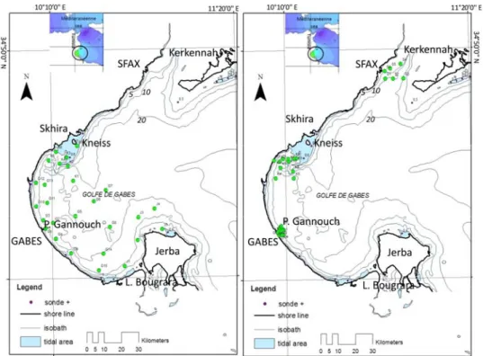 Figure 1 : Location of sampled stations, July 2009 on the left and October 2009 on the right