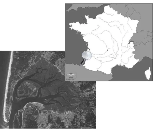 Figure 7. Carte du bassin d'Arcachon et localisation sur la côte atlantique française 