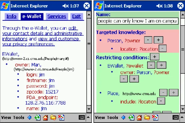 Figure 10.  Interfaces d’accès aux connaissances et règles d’accès du e-Wallet 