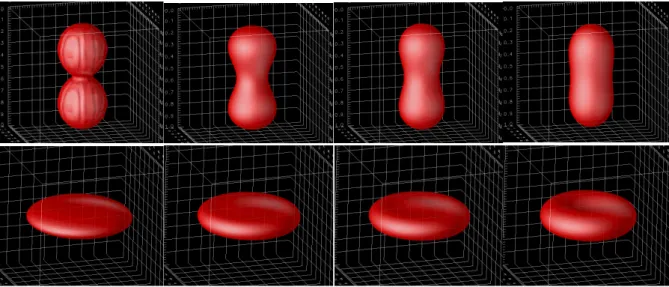 FIGURE 11: Computation of optimal shape for vesicles. Top: τ = 0.8. Bottom: τ = 0.586.