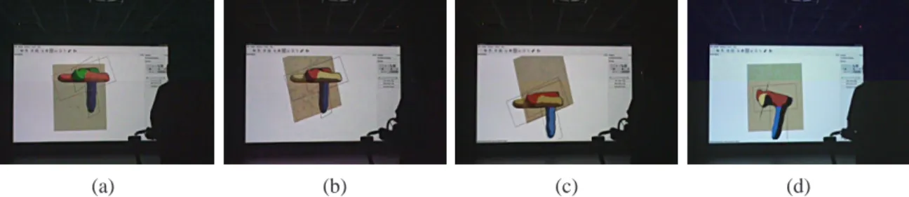 Fig. 1.17: Selection of an object component for edition. From the current position (a), user moves the virtual paper sheet to select another component (b)