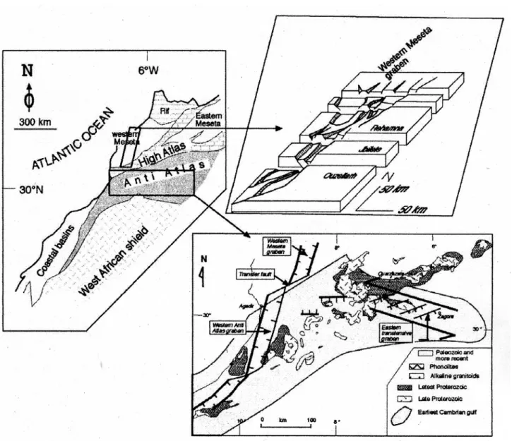 Figure I-6 : Représentation cartographique de l'extension des formations du Néoprotérozoïque  supérieur au Maroc