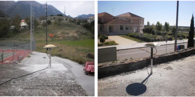 Figure 4-2. Photos of newly installed PaTrop GNSS permanent stations in Kalavrita (left) and Mesologgi (right)  