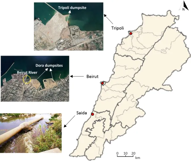 Figure 2-4 Location of the sampling sites along the Lebanese coast  