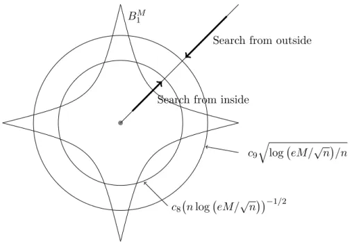 Figure 3.1: The direct approach is searching the localization of the ERM from the center of B 1 M whereas the isomorphic profile approach is searching from outside the model B 1 M 