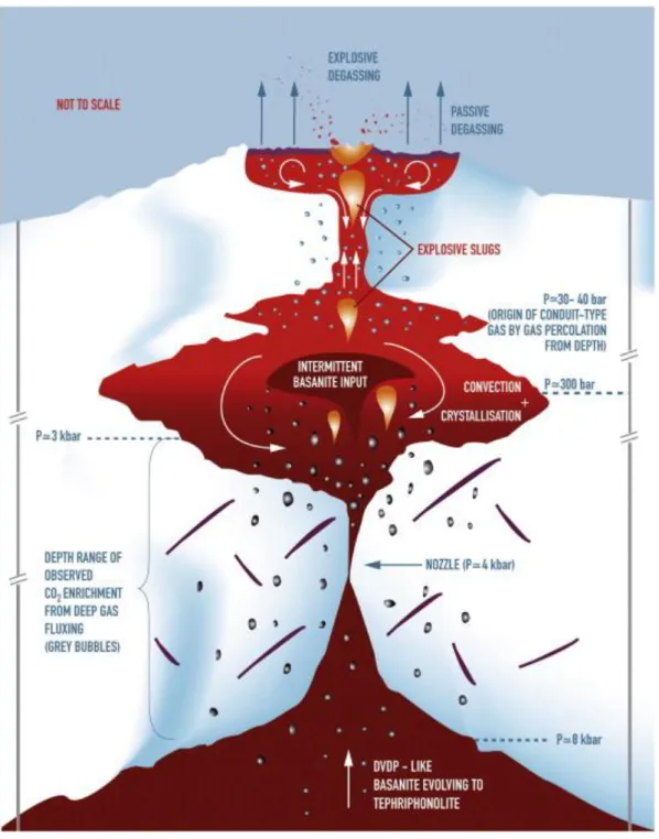 Fig. 5. Conceptual model of the Erebus plumbing system, including the active volcano and 