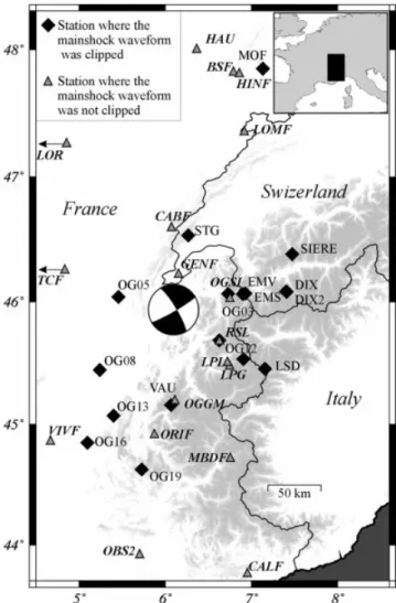 Figure 1. Focal mechanism of the 1996 July 15 Epagny–Annecy event5Broad-band network operated by the UMR Ge´osciences Azur.